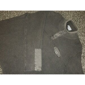 Orvis Henley Sweater Mens XL Black Fisherman Rib Knit Outdoor Gorpcore Hiking